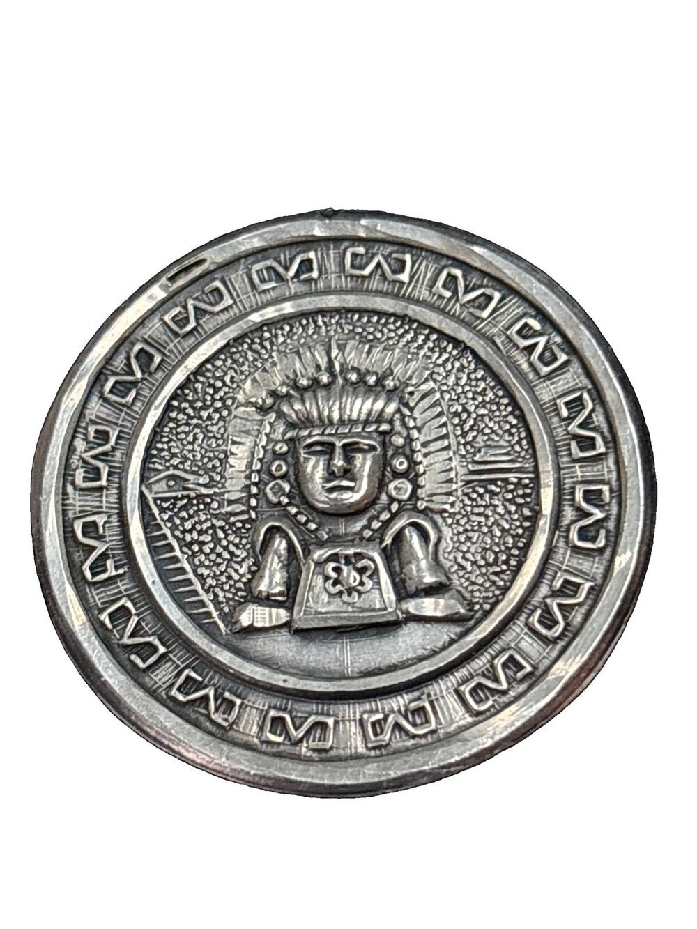 Vintage Silver Aztec Mayan God Brooch / Pendant 925 Sterling Mexico 1 1/4”